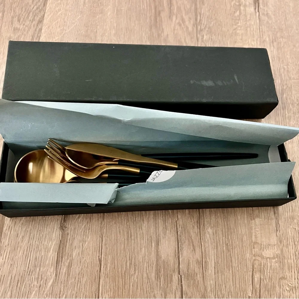 JazzUp JazzUpCo‎ French Flatware 8 PCs Gold Green- Forks Knifes Spoons Retired